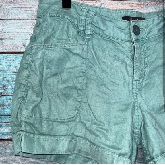 Anthropologie Level 99 Shorts 27 Teal Green Blue Linen Feel Cuffed Look Pockets - Picture 2 of 7